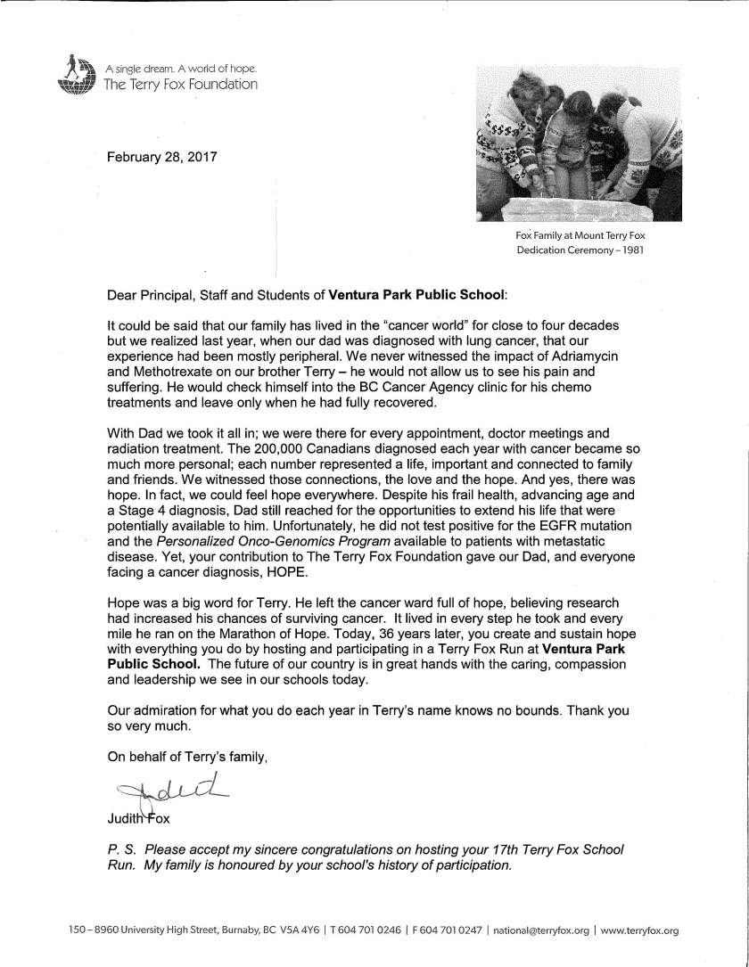 Terry Fox letter