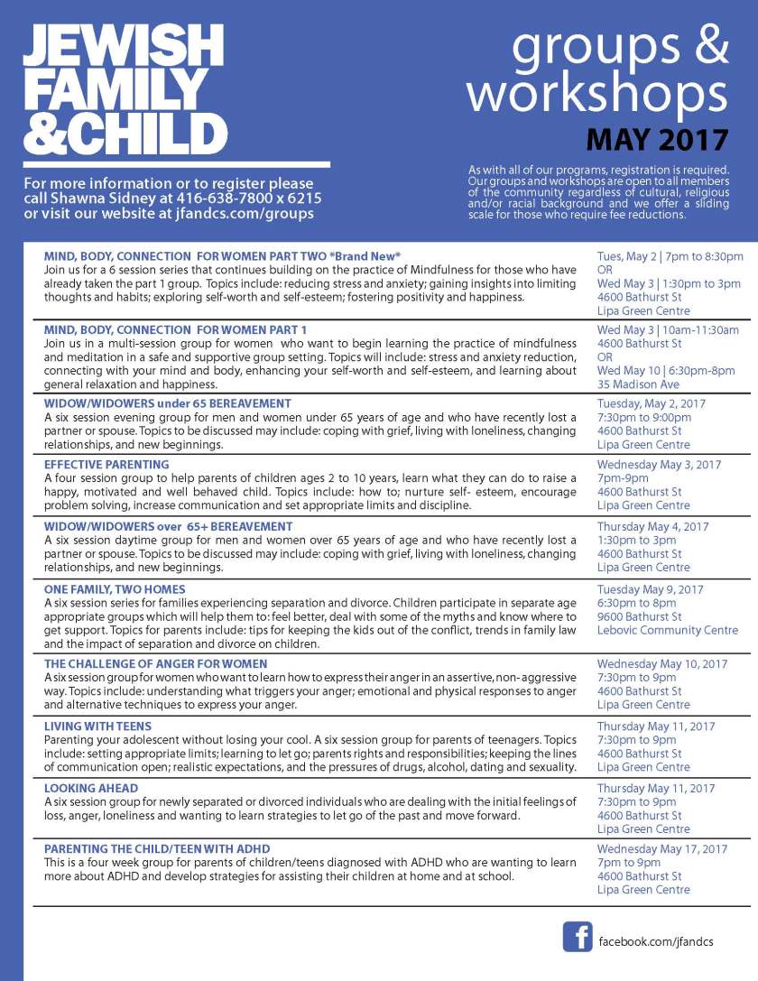 Groups and Workshops May 2017