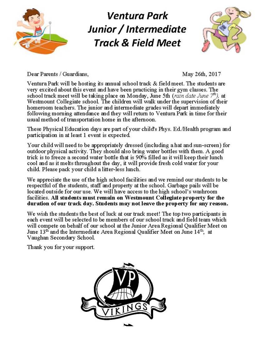Track and Field Parent Letter