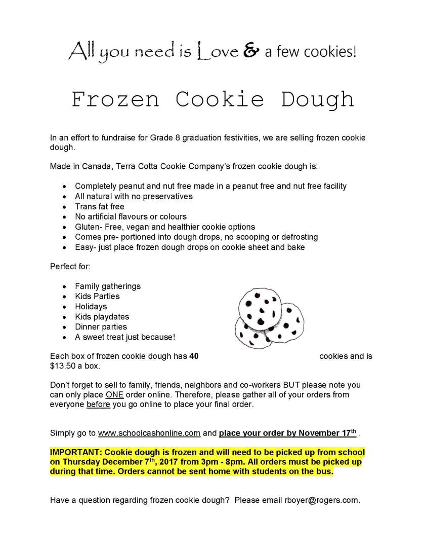 Frozen Cookie Dough info page 2017