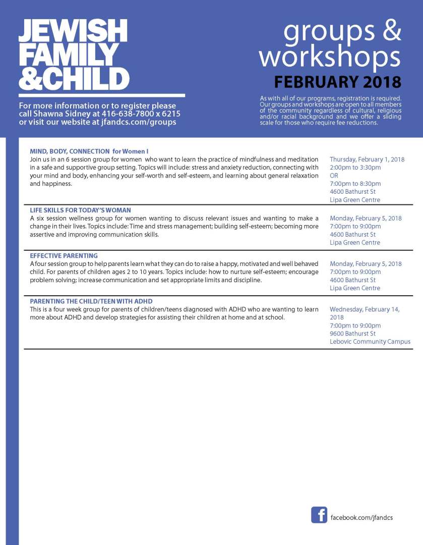 Groups and Workshops February 2018 JF &amp; CS