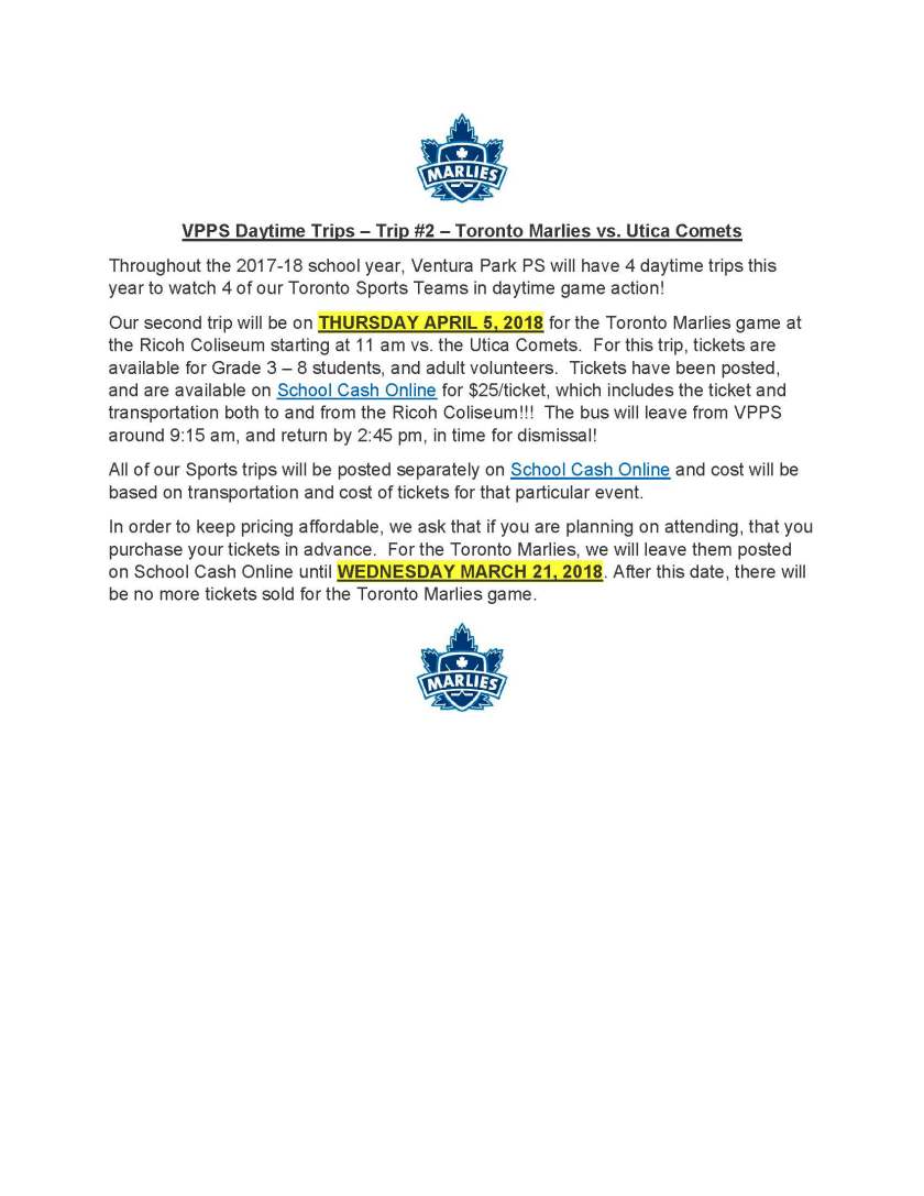 Marlies School Day Trip - April 5, 2018
