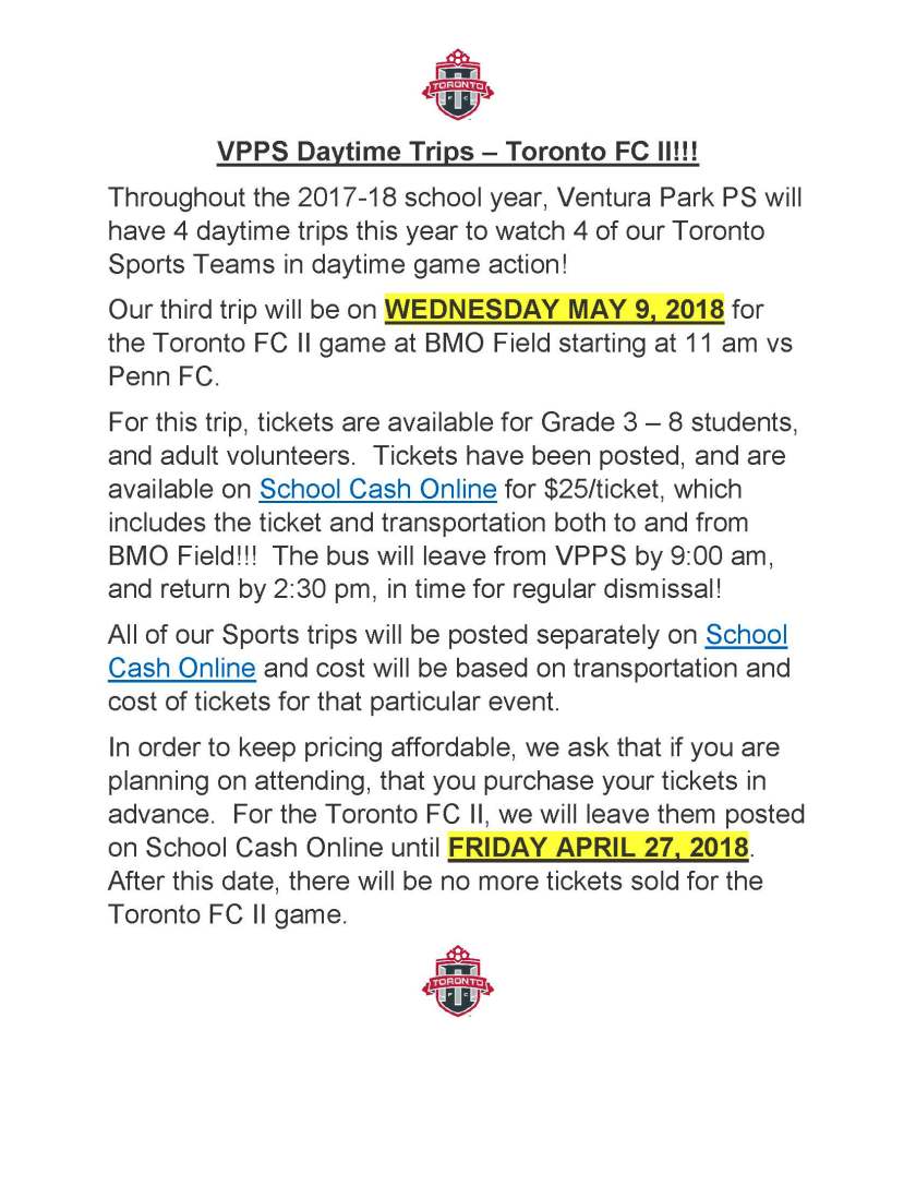 TFC II Trip notification last day to order April 27