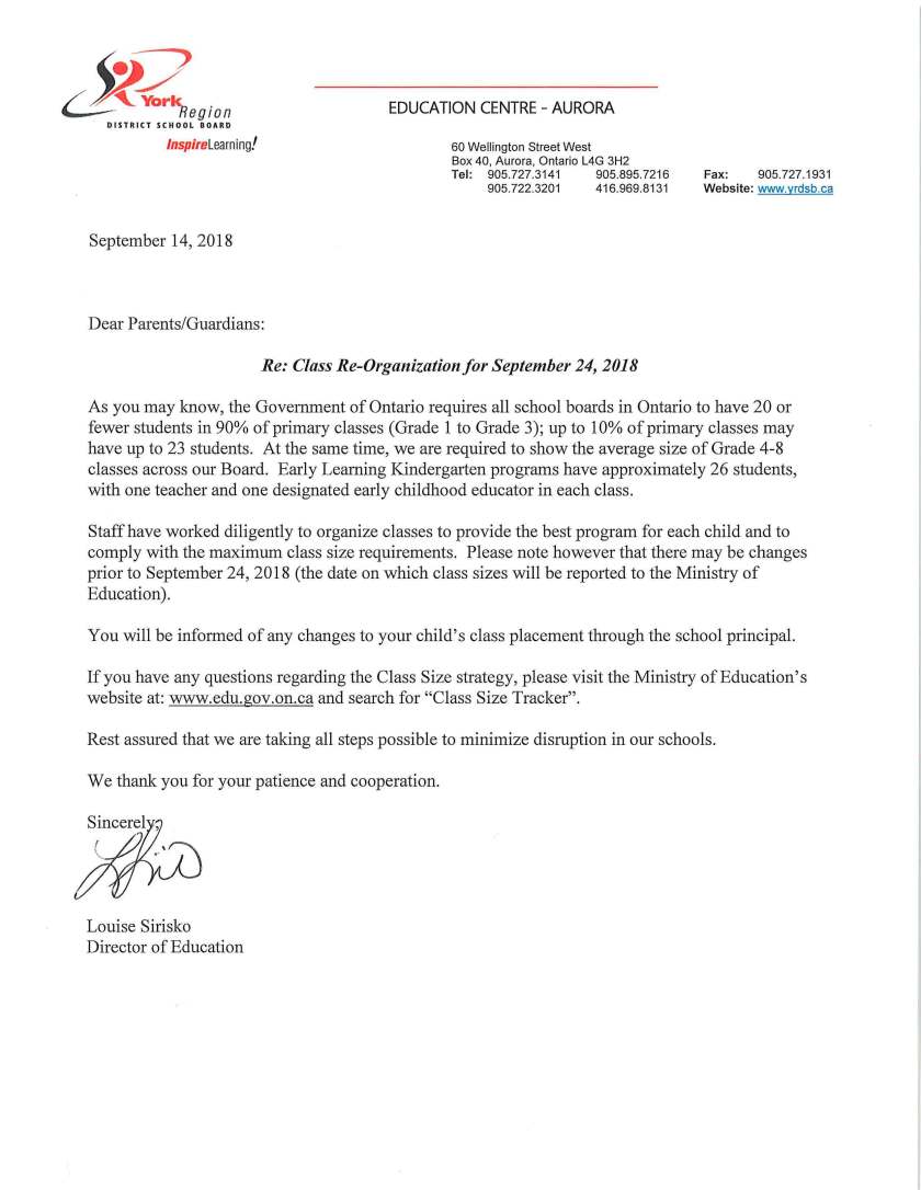 Parent Letter from Director Reorganization