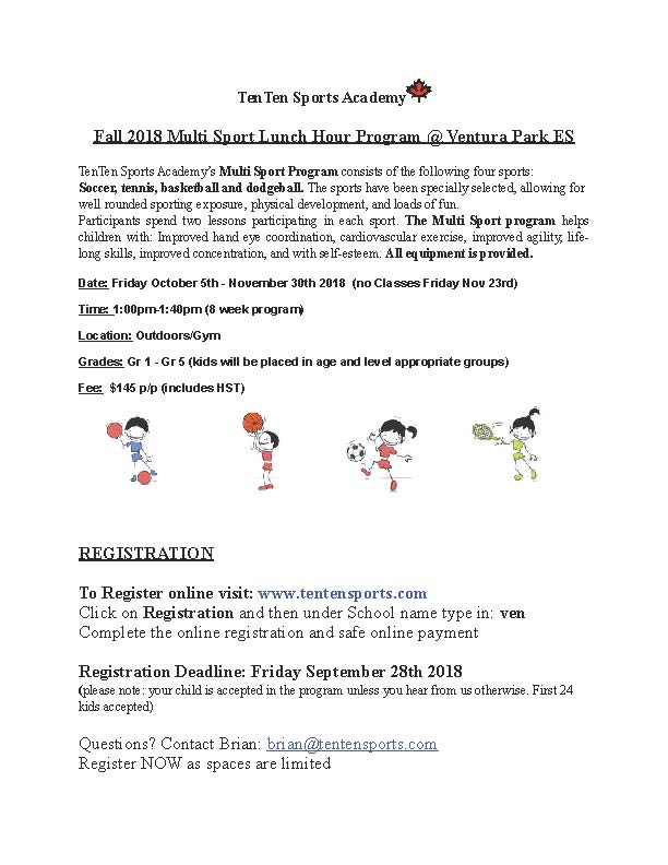 Ventura Park Multi Sport Fall 2018 Registration
