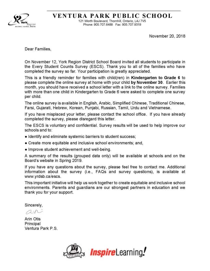 ESCS follow up letter