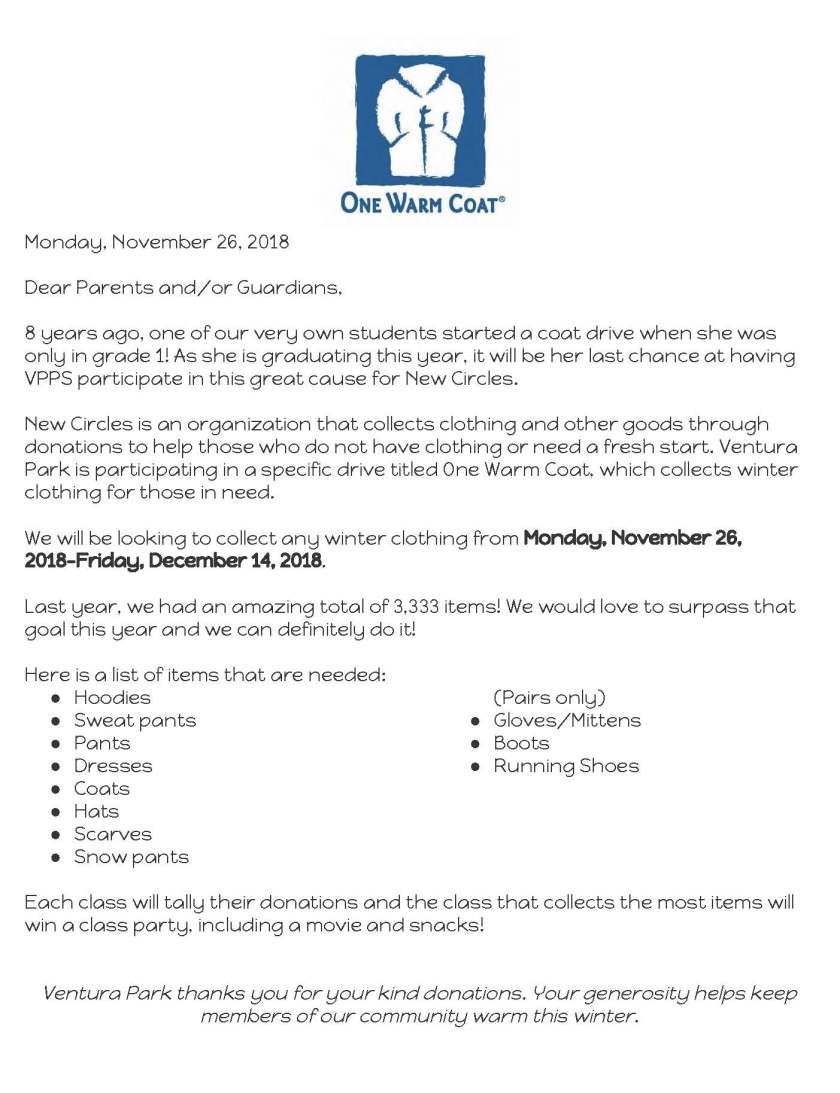 One Warm Coat Parent Letter
