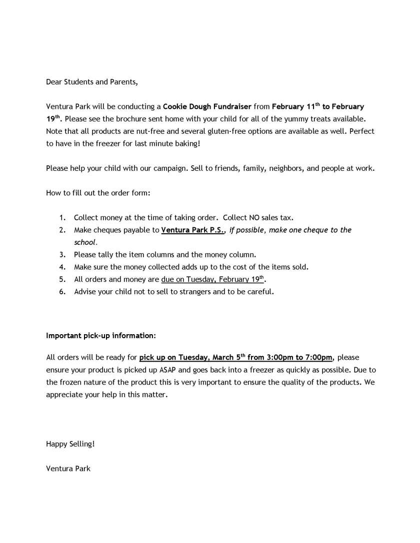 Cookie Dough Parent Letter