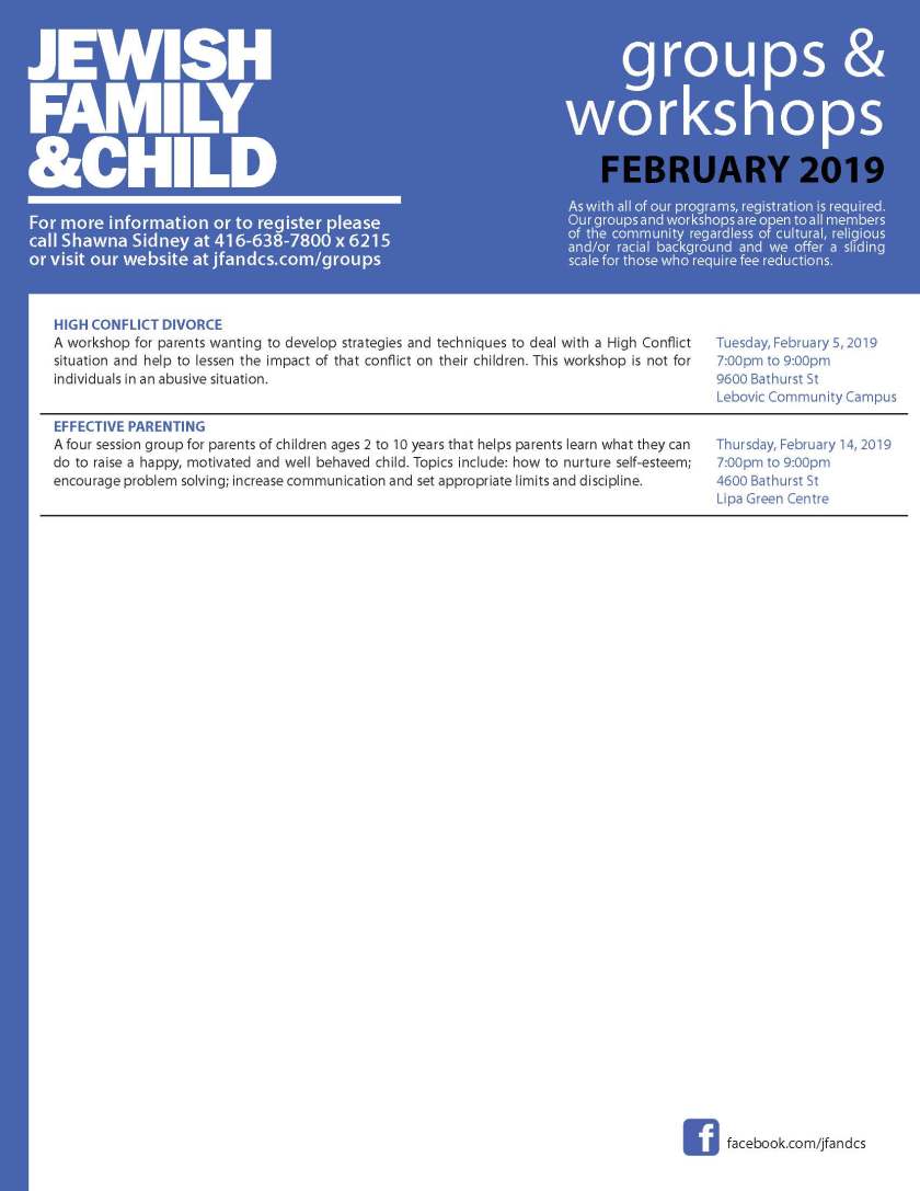 Groups and Workshops February 2019