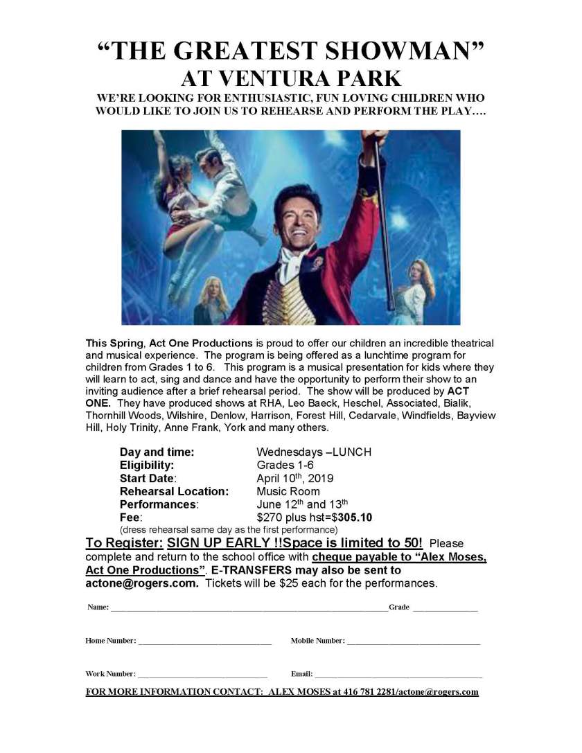 ACT ONE PRODUCTIONS The Greatest Showman Ventura Park 2019