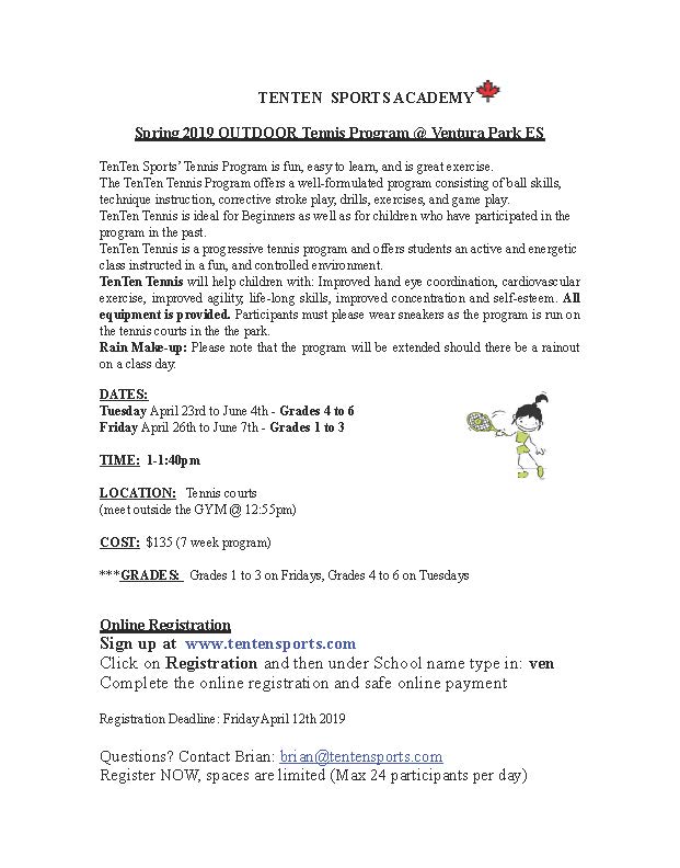Ventura Spring 2019 Tennis Registration