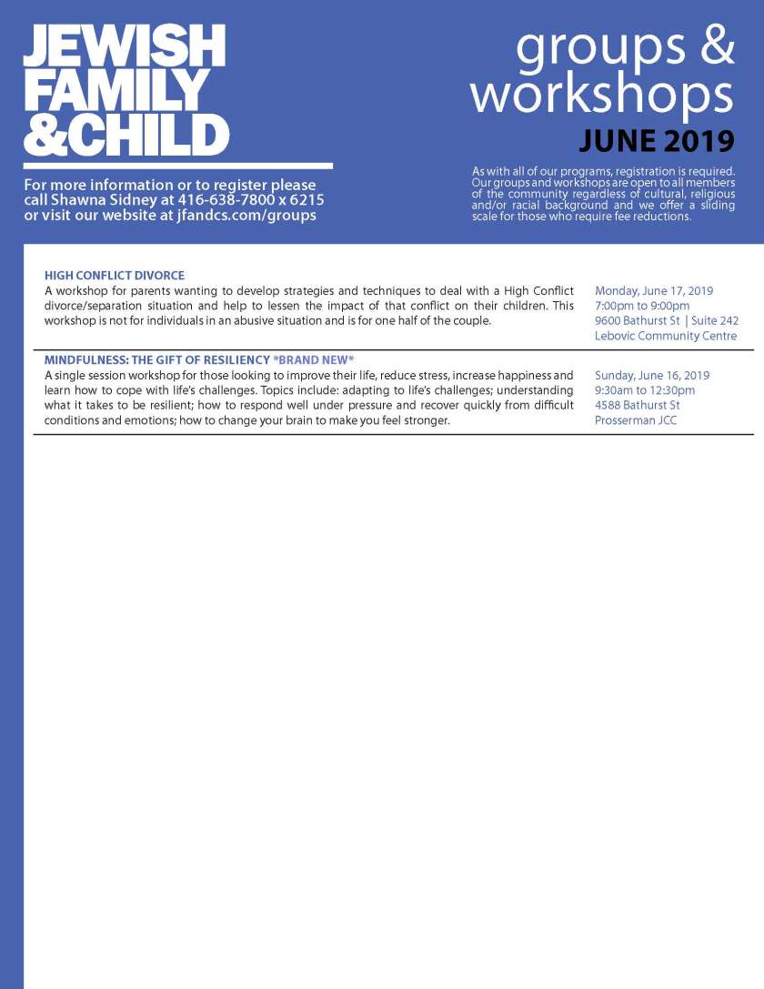 Groups and Workshops June 2019