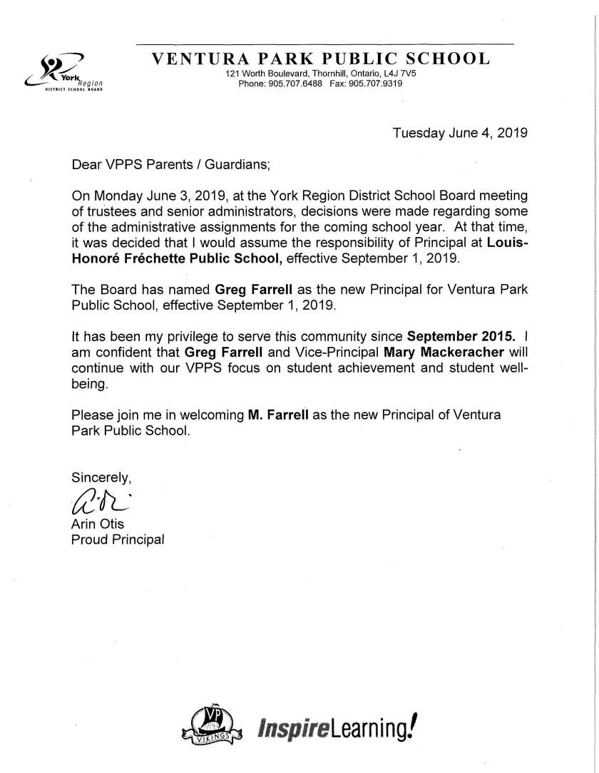 Change in Administration at VPPS